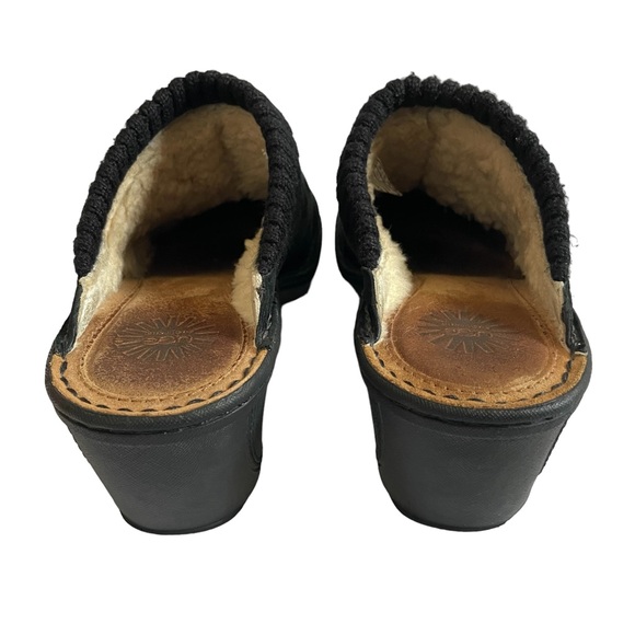 UGG Gael Black Suede Wedge Mule Clogs Wool Lined Size 9 - Picture 3 of 12